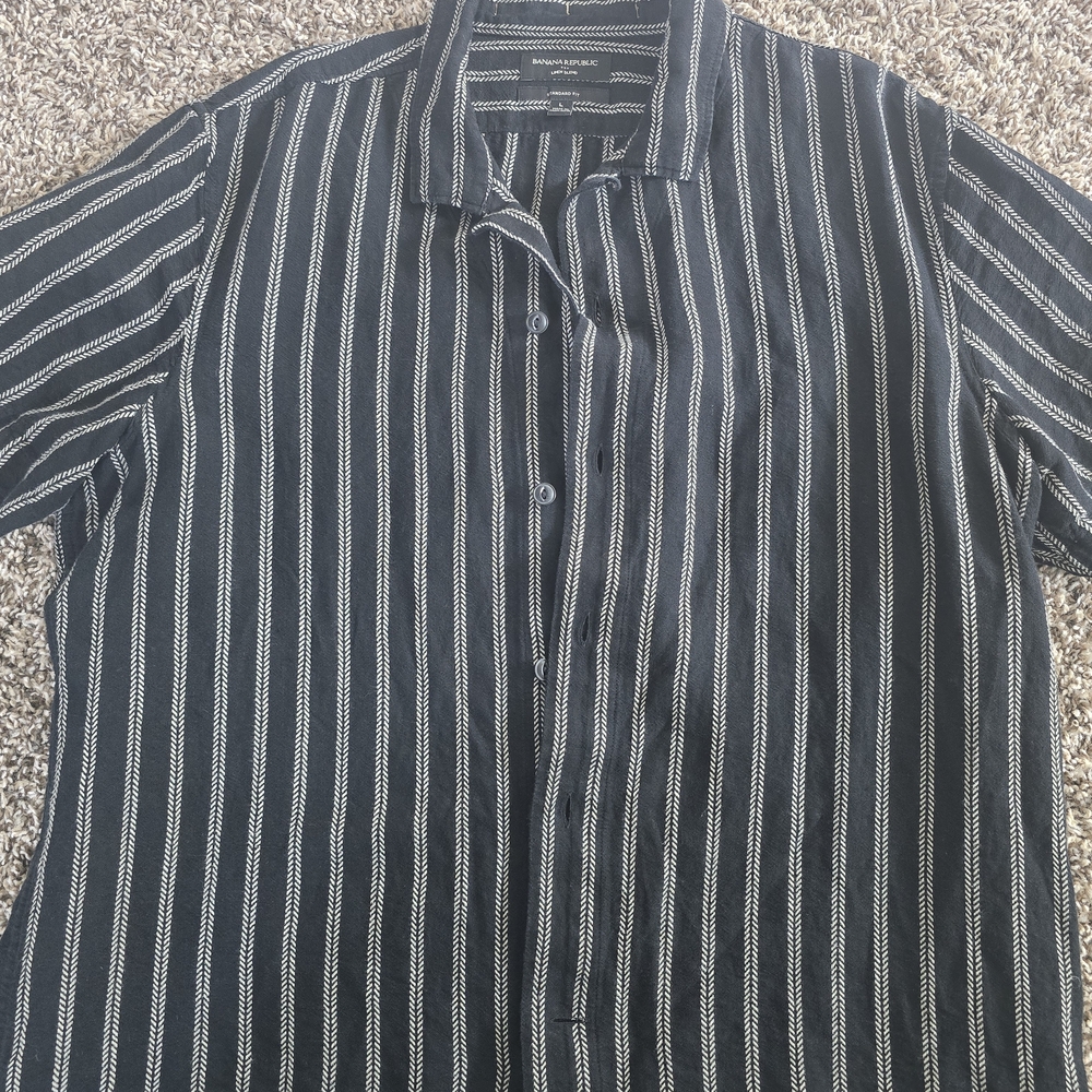 Banana Republic Black Shirt with White Vertical Stripes